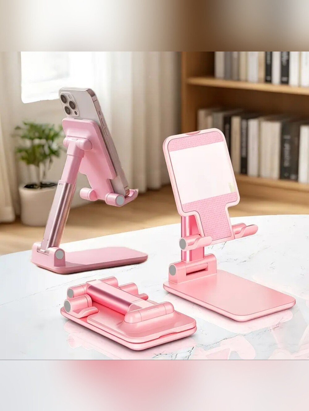 Adjustable Pink Tablet & Phone Stand - Portable Desktop Holder W/Makeup Mirror!!